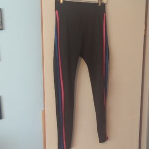 POP Fit Black Leggings with Pink and Blue Stripes